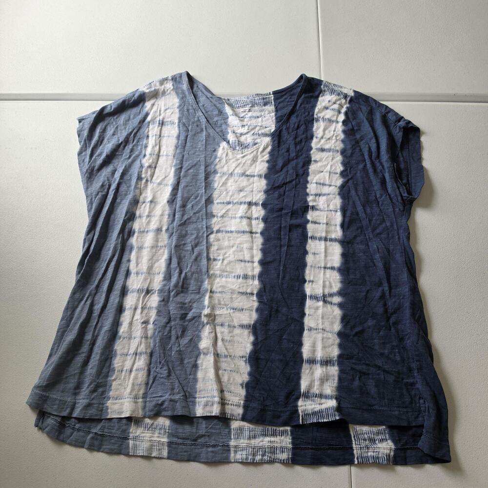 Pure Jill Tunic Top Womens XL Blue Tie Dye Striped Dolman V Neck Tee Cotton